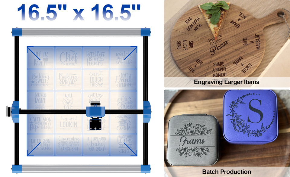 Este produto possui uma área de trabalho de 16,5'' x 16,5'', atendendo às necessidades de produção personalizada e em lote. Você pode criar produtos personalizados de alto valor ou produzir itens personalizados em pequenos lotes, aumentando significativamente a eficiência e reduzindo o desperdício de material. Ele aprimora de forma abrangente sua capacidade de produção, rendimento e lucratividade.
